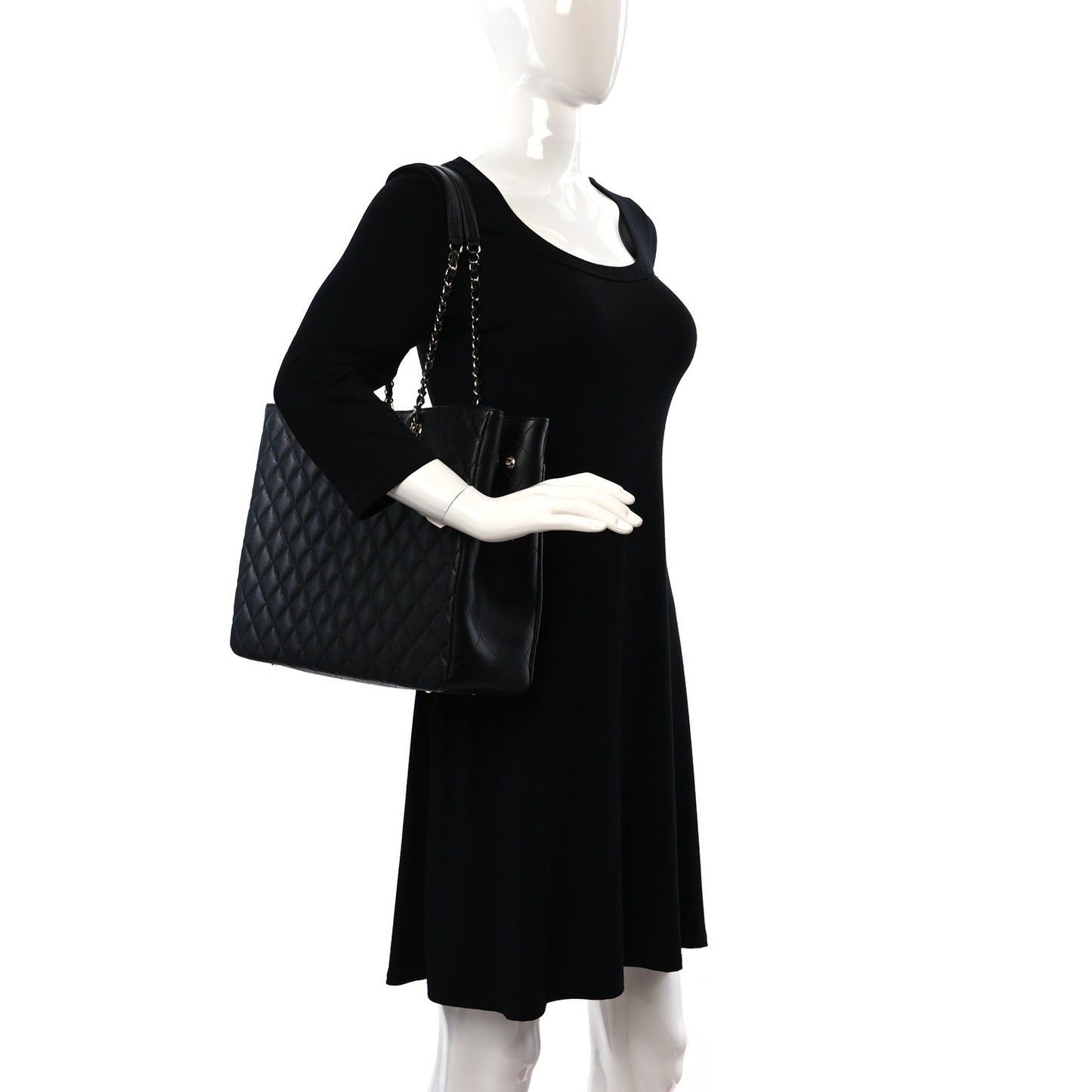 Caviar Quilted Large Shopping Tote Black