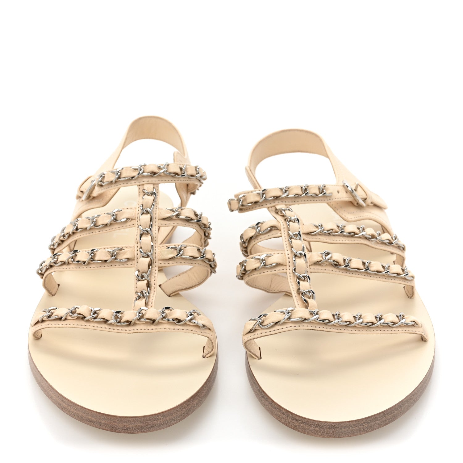 Chanel Lambskin Chain Flat Sandals 39.5 Beige 2 of 8
