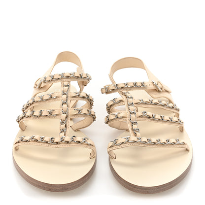 Chanel Lambskin Chain Flat Sandals 39.5 Beige 2 of 8