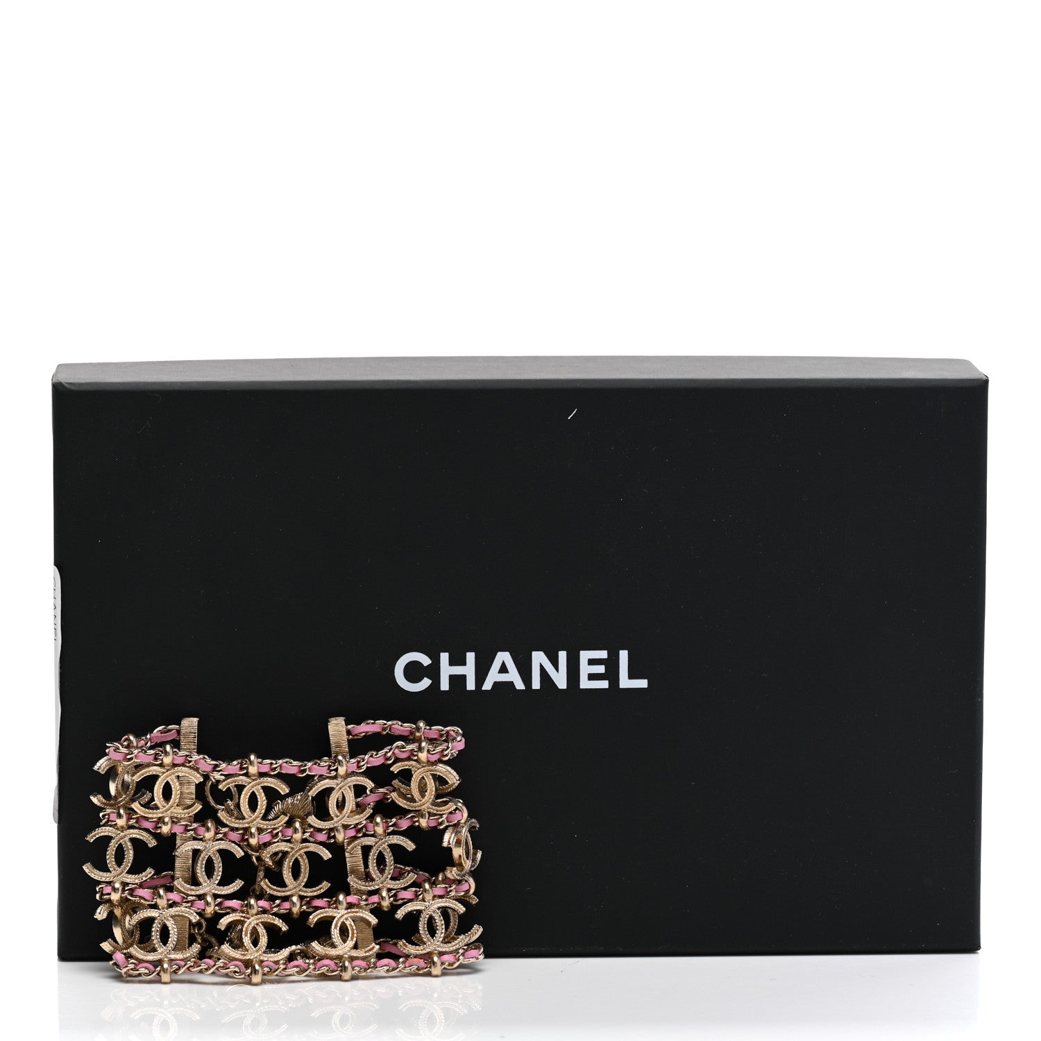 Chanel Metal Lambskin CC Chain Link Bracelet Gold Pink 5 of 5
