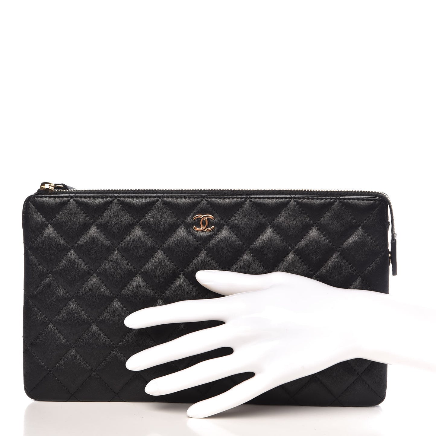 Lambskin Quilted Small Zipped Pouch Black