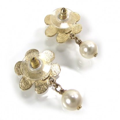 Chanel CC Flower Pearl Dangle Earrings Gold 2 of 5