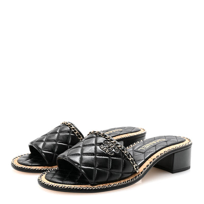 Chanel Lambskin Quilted Chain CC Sandals 39.5 Black 4 of 9