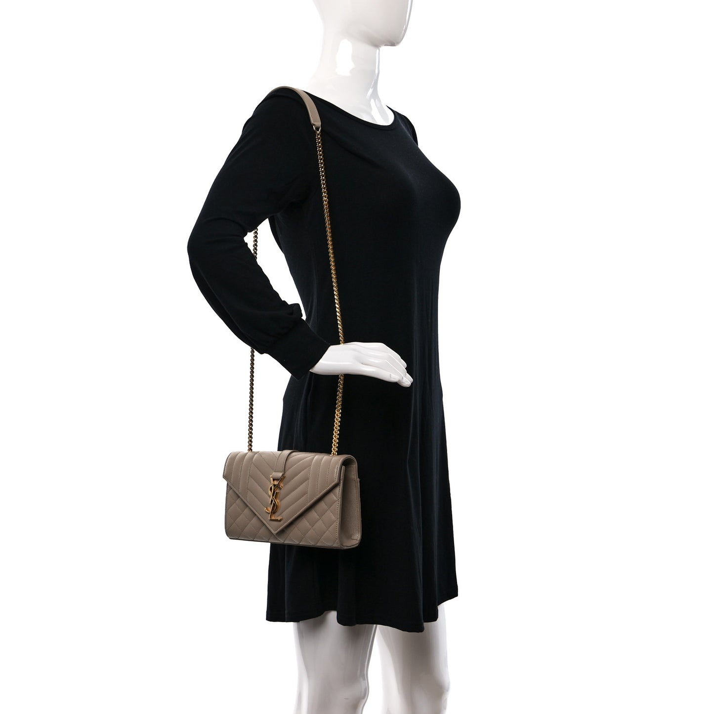 Grain De Poudre Textured Mixed Matelasse Triquilt Small Monogram Satchel Dark Beige