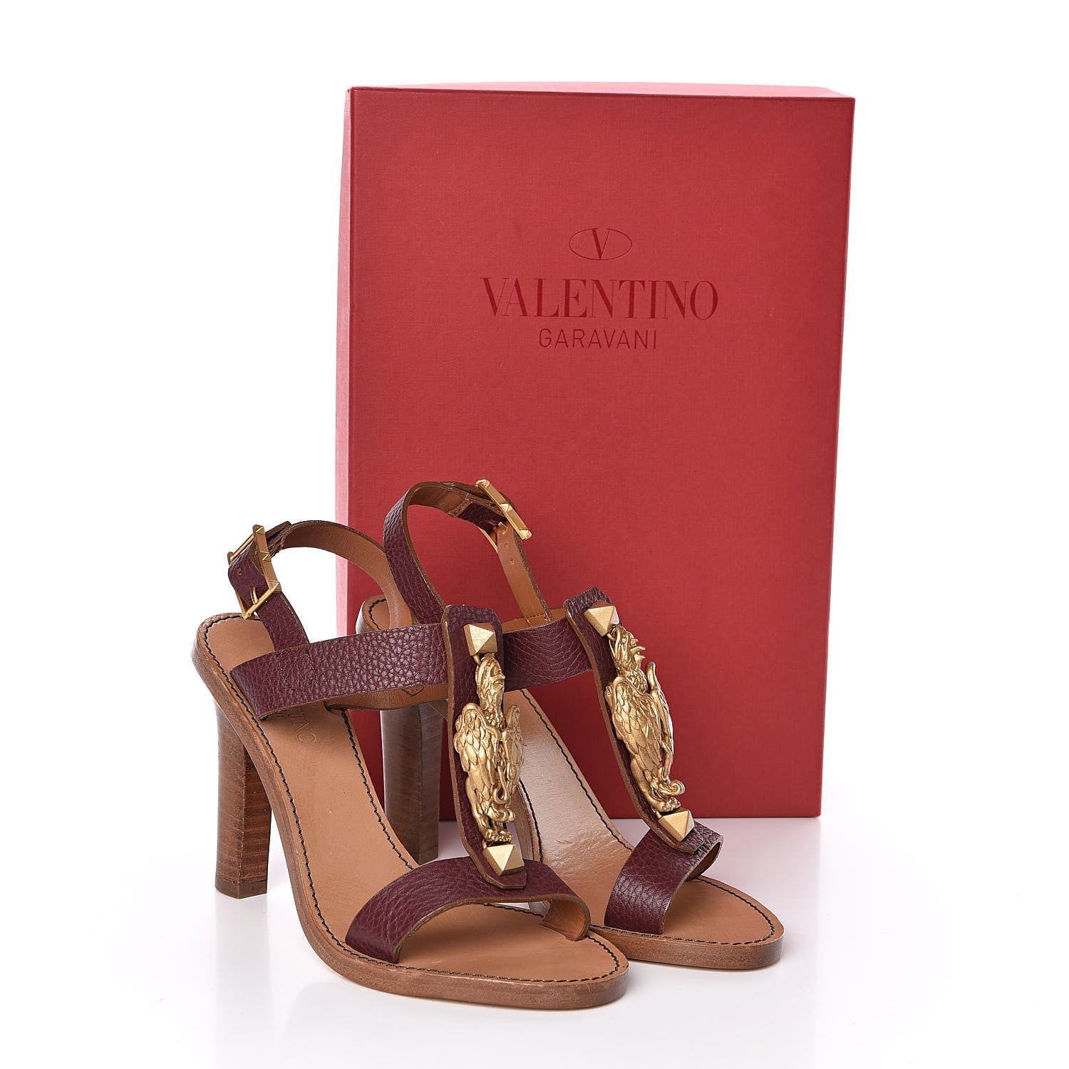 Valentino Garavani Grained Calfskin Rockstud Dragon Sandals 36 Brown 8 of 8