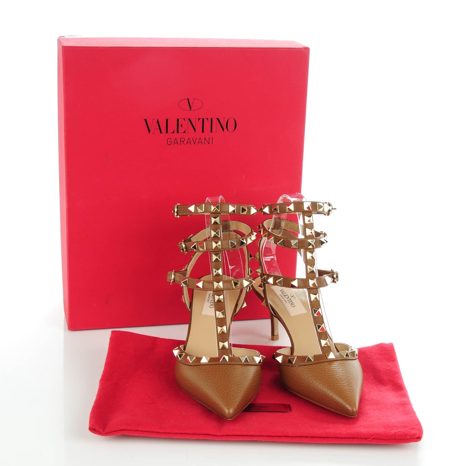 Valentino Garavani Pebbled Calfskin Rockstud Ankle Strap 65mm Pumps 36.5 Deep Cuir 9 of 9