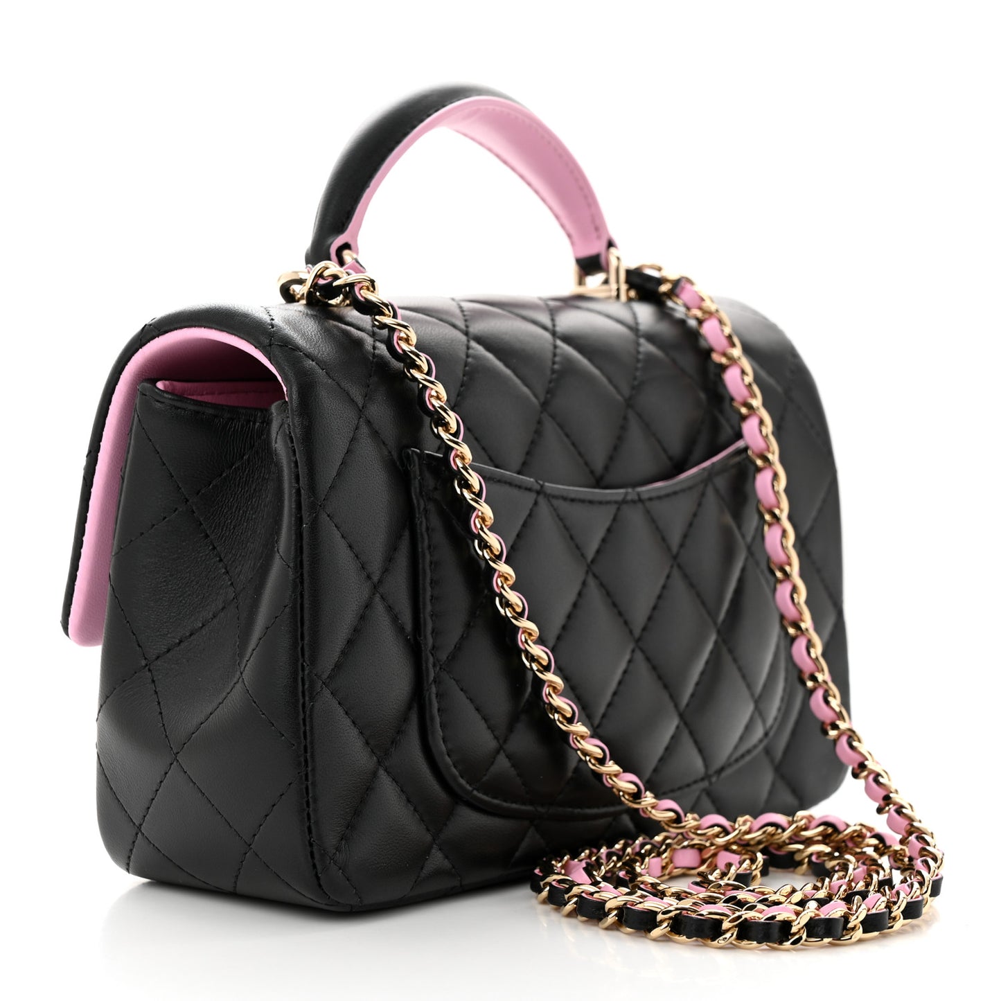 Lambskin Quilted Bi-Color Mini Top Handle Rectangular Flap Black Lilac