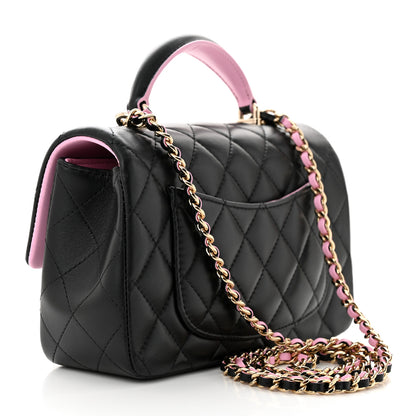 Chanel Lambskin Quilted Bi-Color Mini Top Handle Rectangular Flap Black Lilac 3 of 11