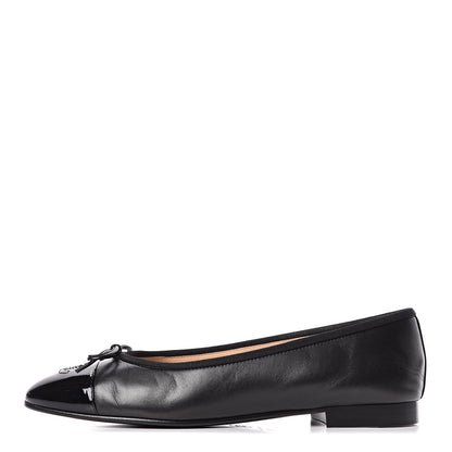 Chanel Lambskin Patent CC Cap Toe Ballerina Flats 39.5 Black 1 of 9