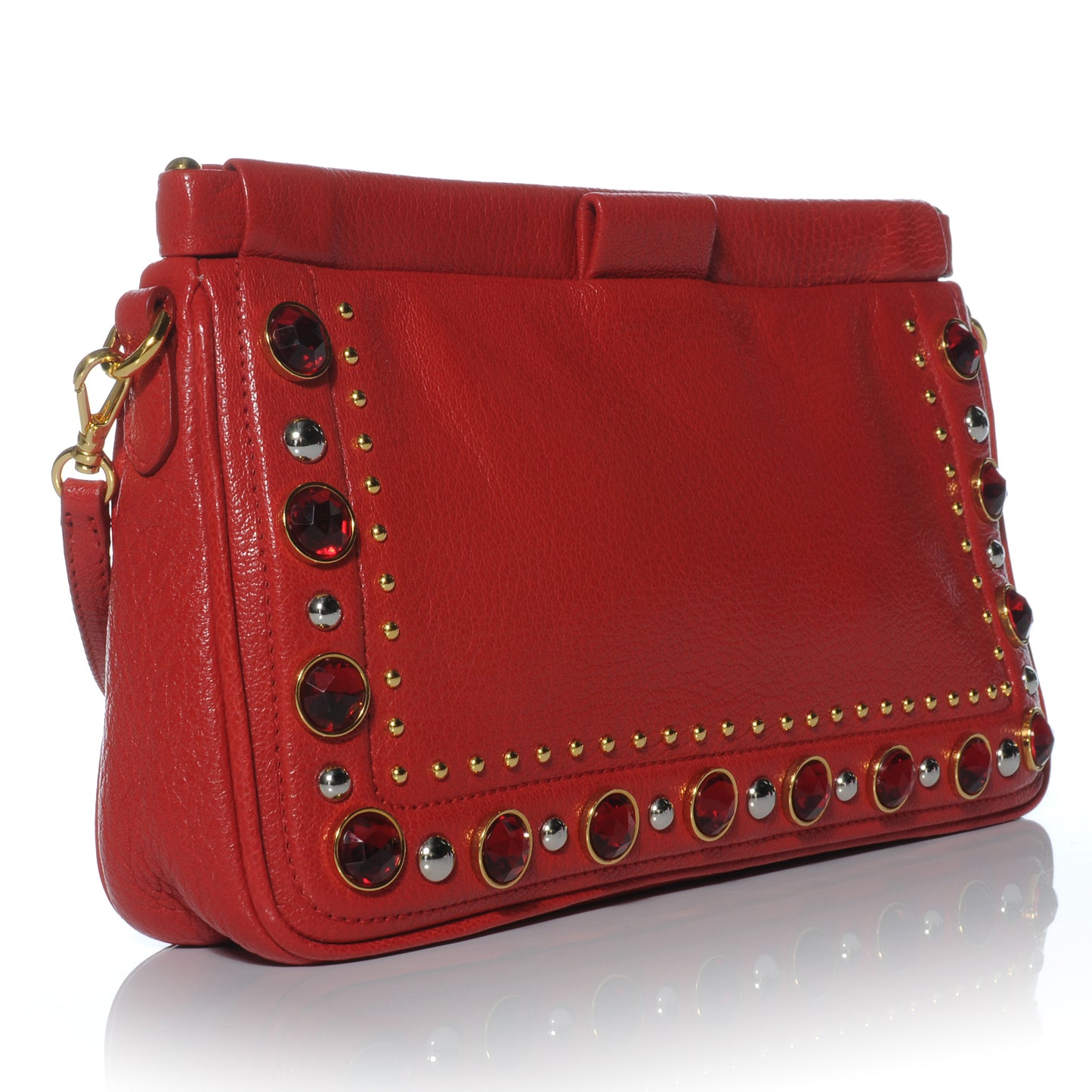 Leather Crystal Embellished Pochette Rosso