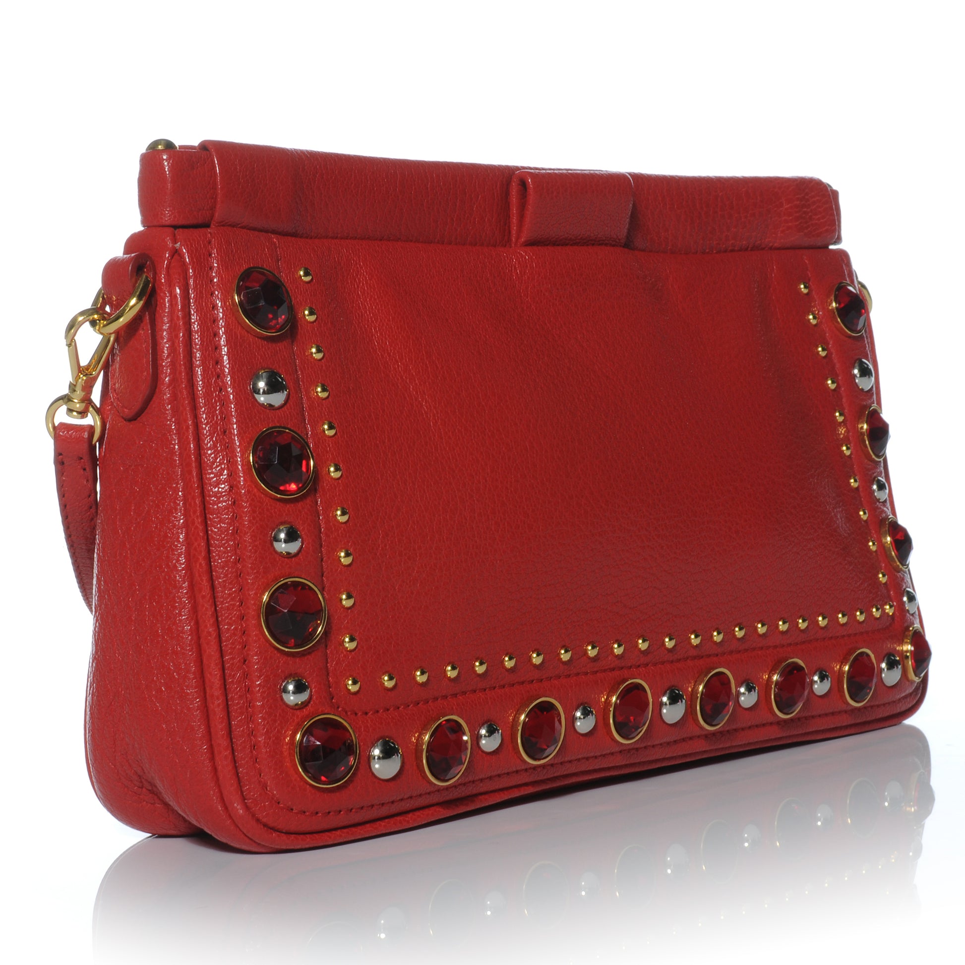 Miu Miu Leather Crystal Embellished Pochette Rosso 3 of 7