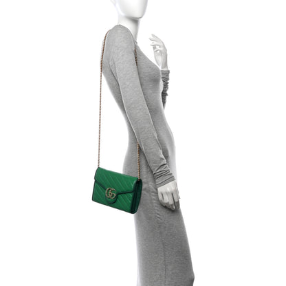 Gucci Azalea Calfskin Enamel Matelasse Diagonal Torchon GG Marmont Chain Wallet New Shamrock Emerald 2 of 10