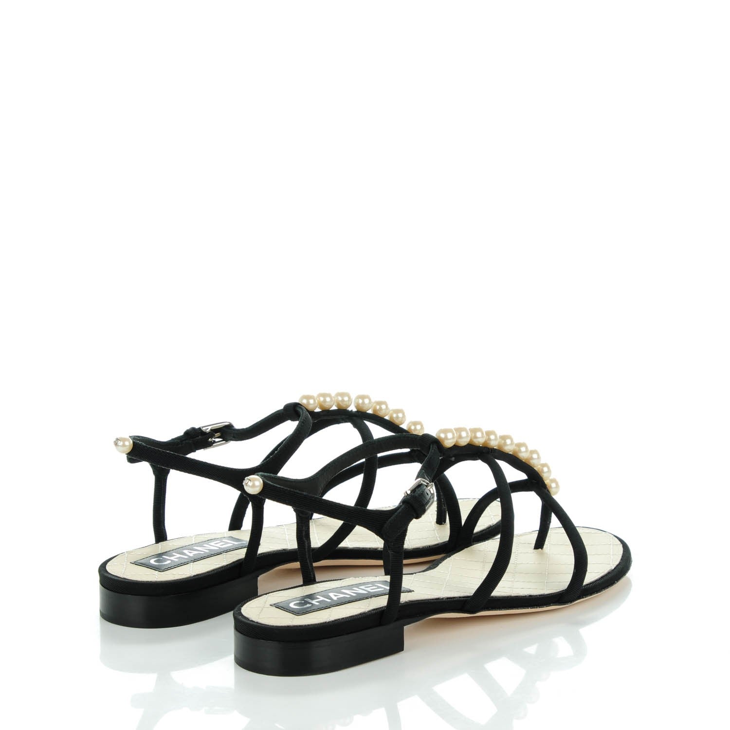 Chanel Grosgrain Pearl Sandals 37.5 Black 6 of 13