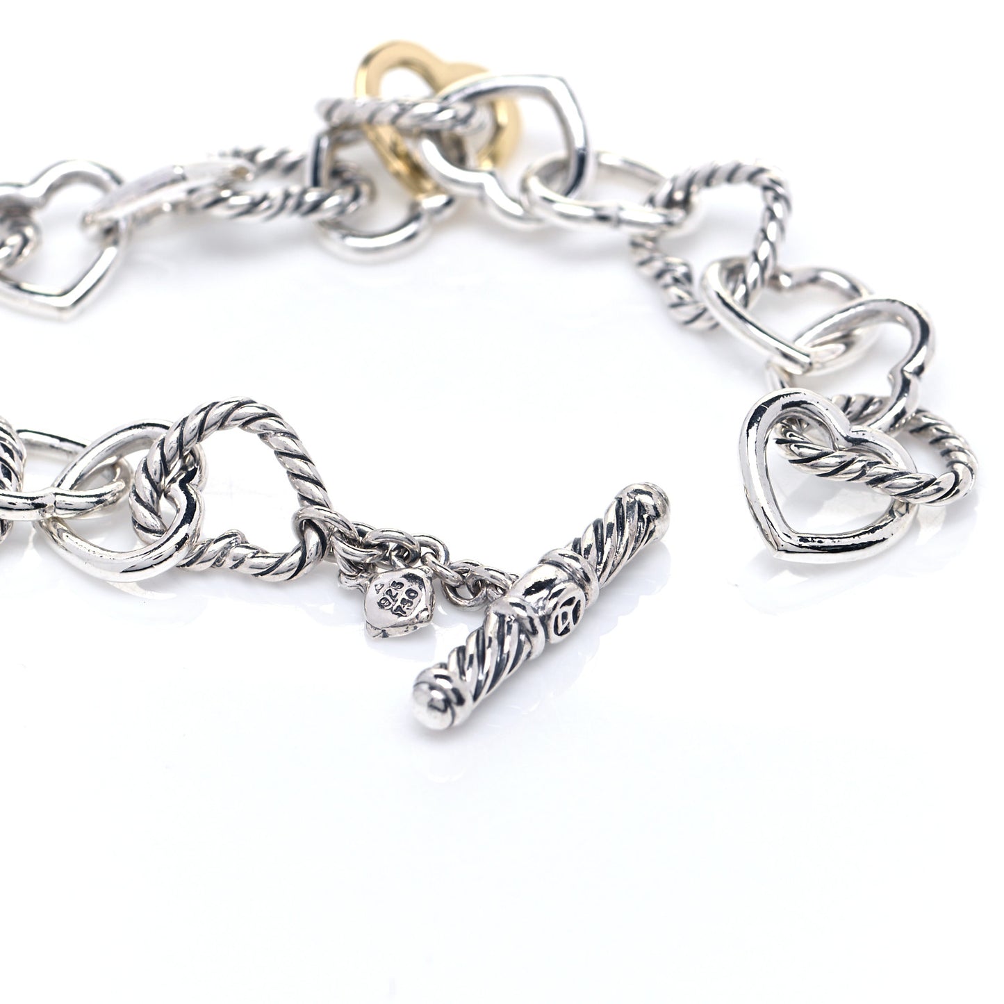 Sterling Silver 18K Yellow Gold Cable Heart Link Bracelet