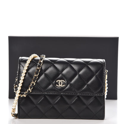 Chanel Lambskin Quilted Small Clutch With Pearl Chain Black 9 of 9