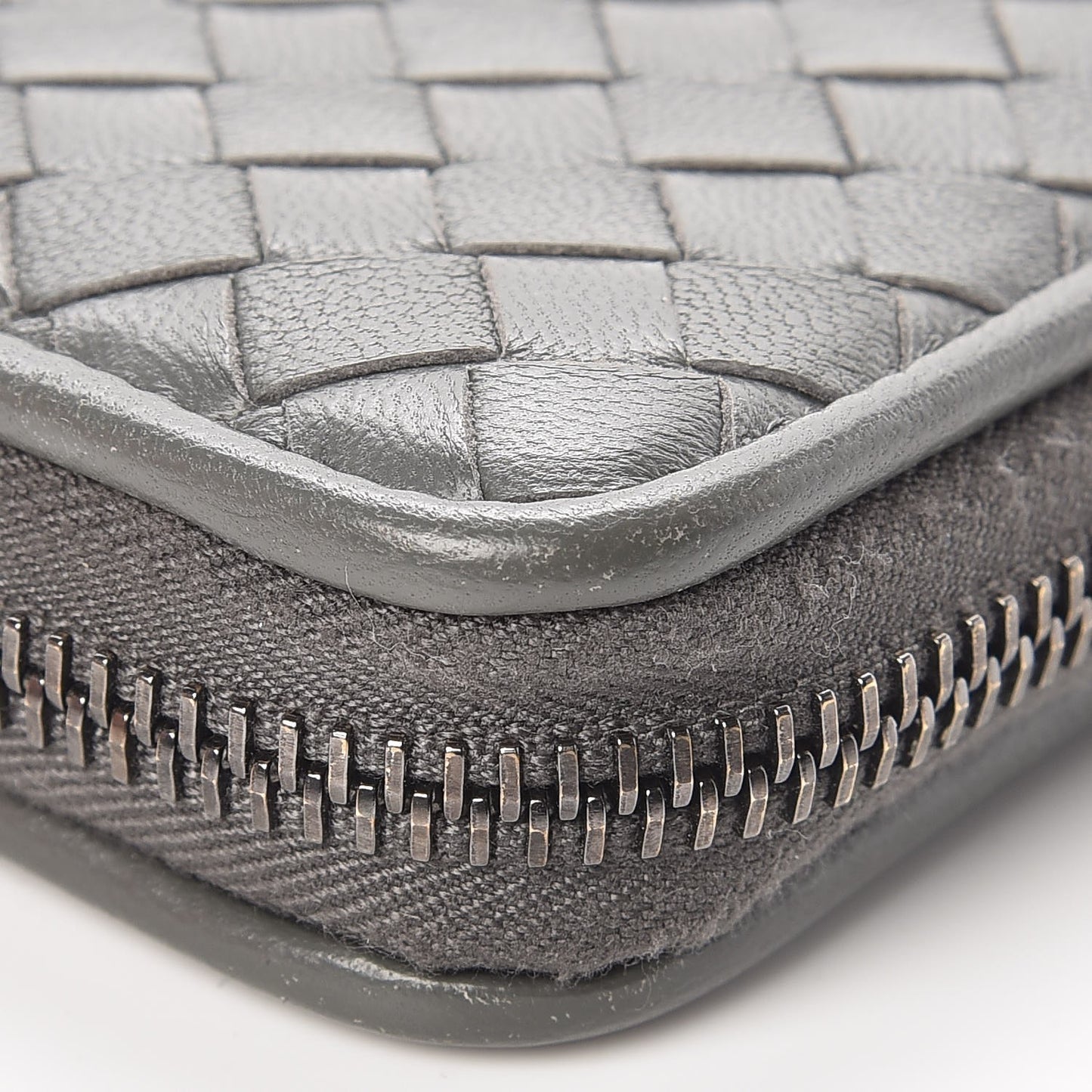 Nappa Intrecciato Zip Around Coin Purse Light Grey
