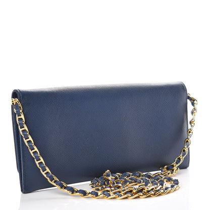 Prada Saffiano Metal Oro Chain Wallet Bleuette 3 of 9