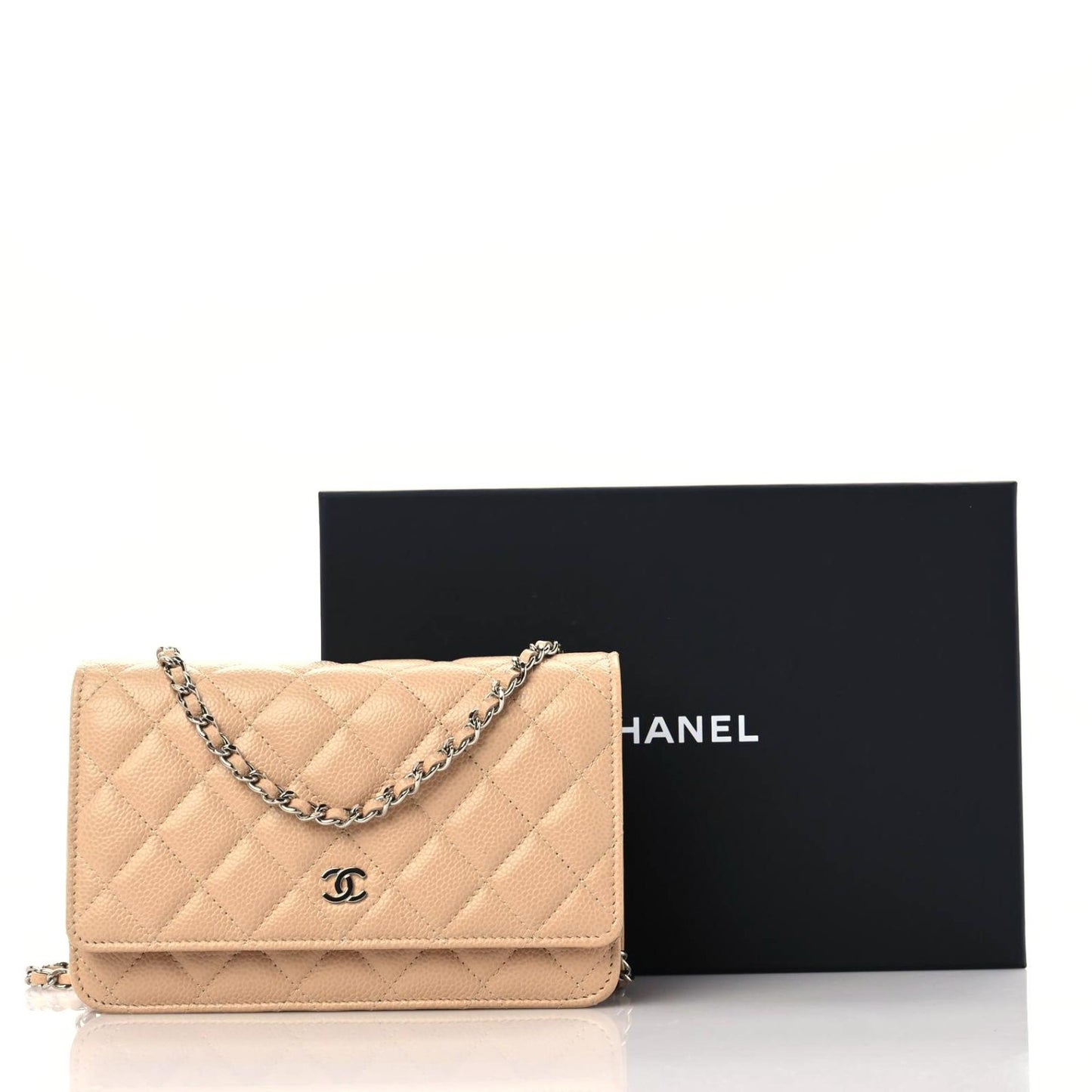 Caviar Quilted Wallet On Chain WOC Beige