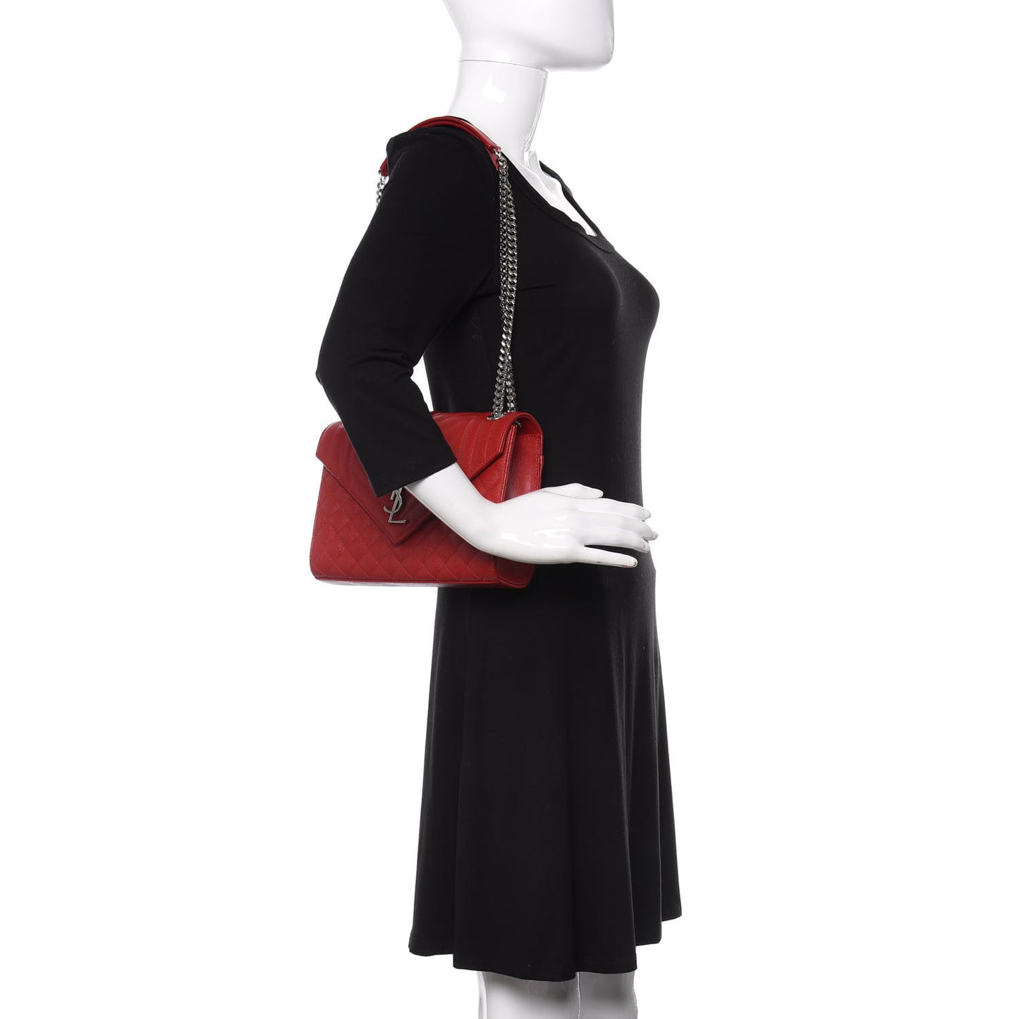 Grain De Poudre Textured Mixed Matelasse Triquilt Medium Monogram Satchel New Red
