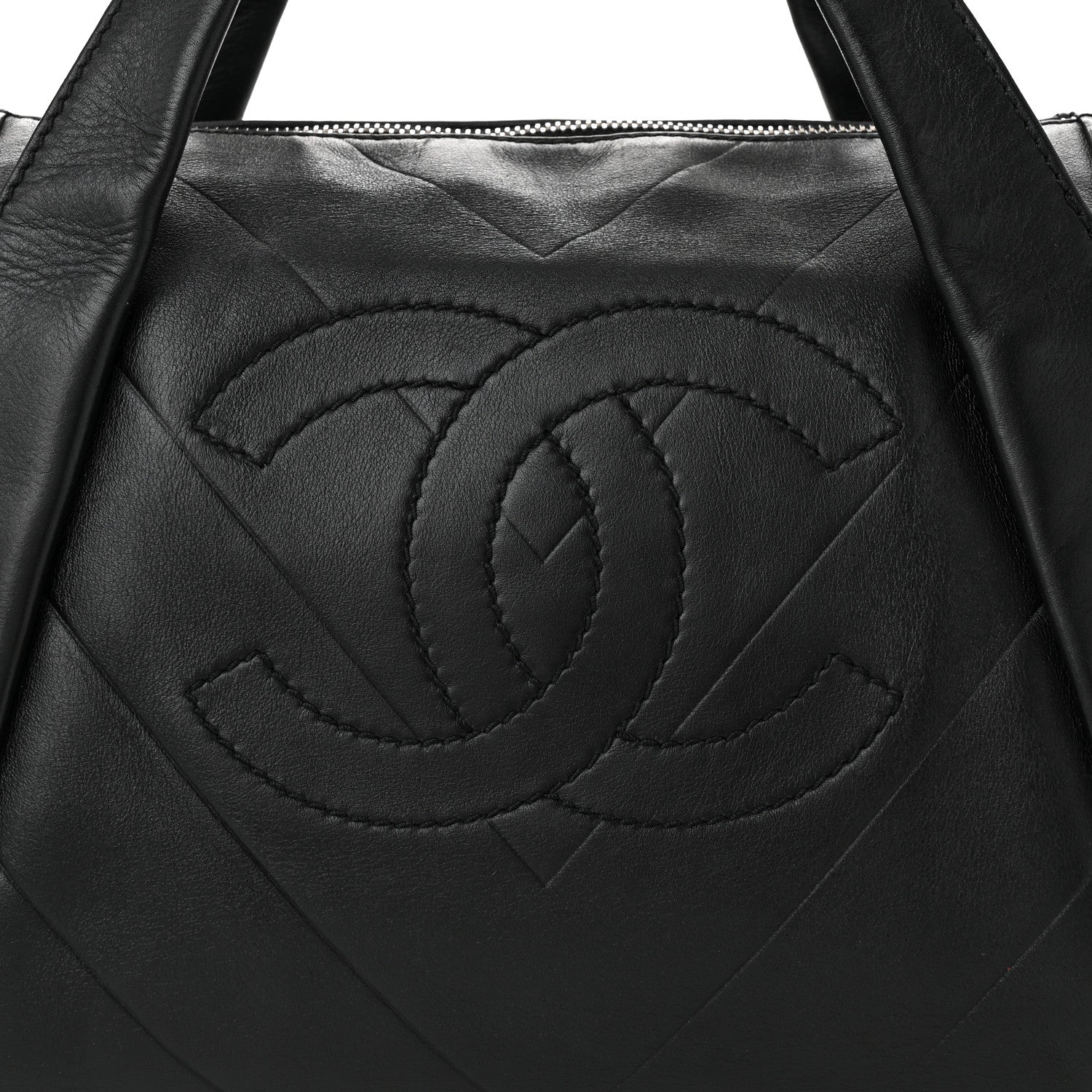 Chanel Calfskin CC Chevron All Day Long Boston Black 8 of 10