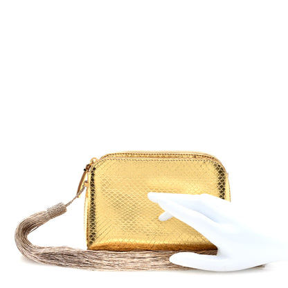 The Row Metallic Snakeskin Tassel Mini Wristlet Pouch Gold 2 of 7