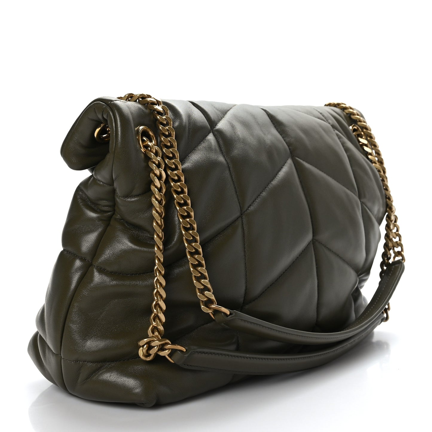 Lambskin Quilted Medium Loulou Puffer Monogram Chain Satchel Seaweed