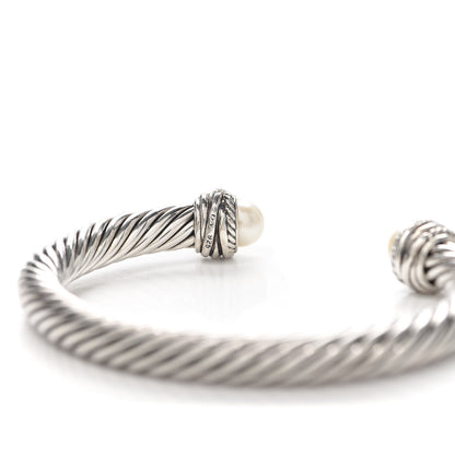 David Yurman Sterling Silver Diamond Pearl 7mm Crossover Bracelet 4 of 4