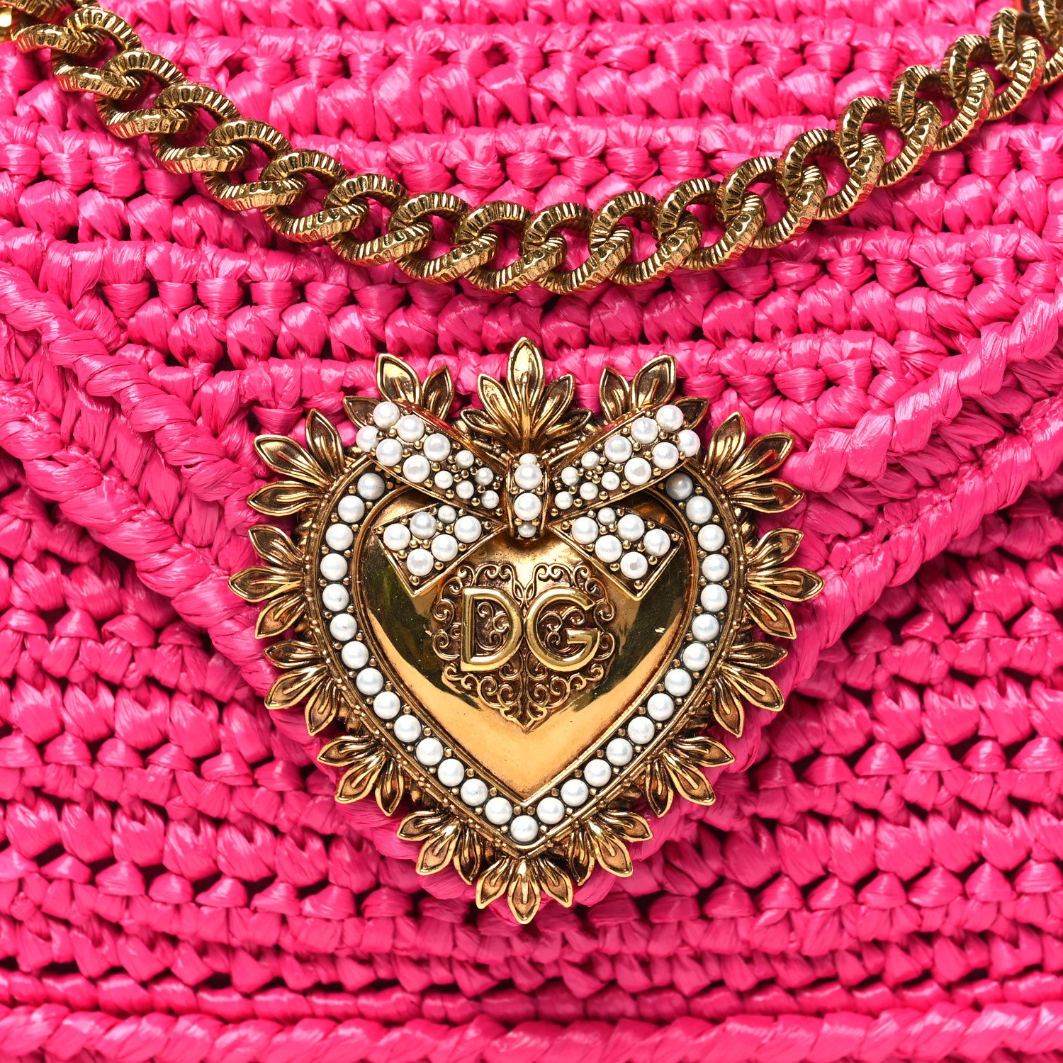 Dolce & Gabbana Raffia Woven Devotion Envelope Shoulder Bag Pink 7 of 9