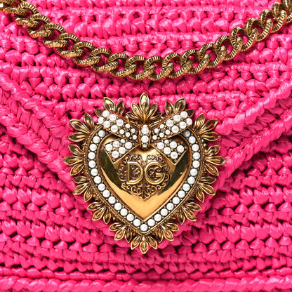 Dolce & Gabbana Raffia Woven Devotion Envelope Shoulder Bag Pink 7 of 9
