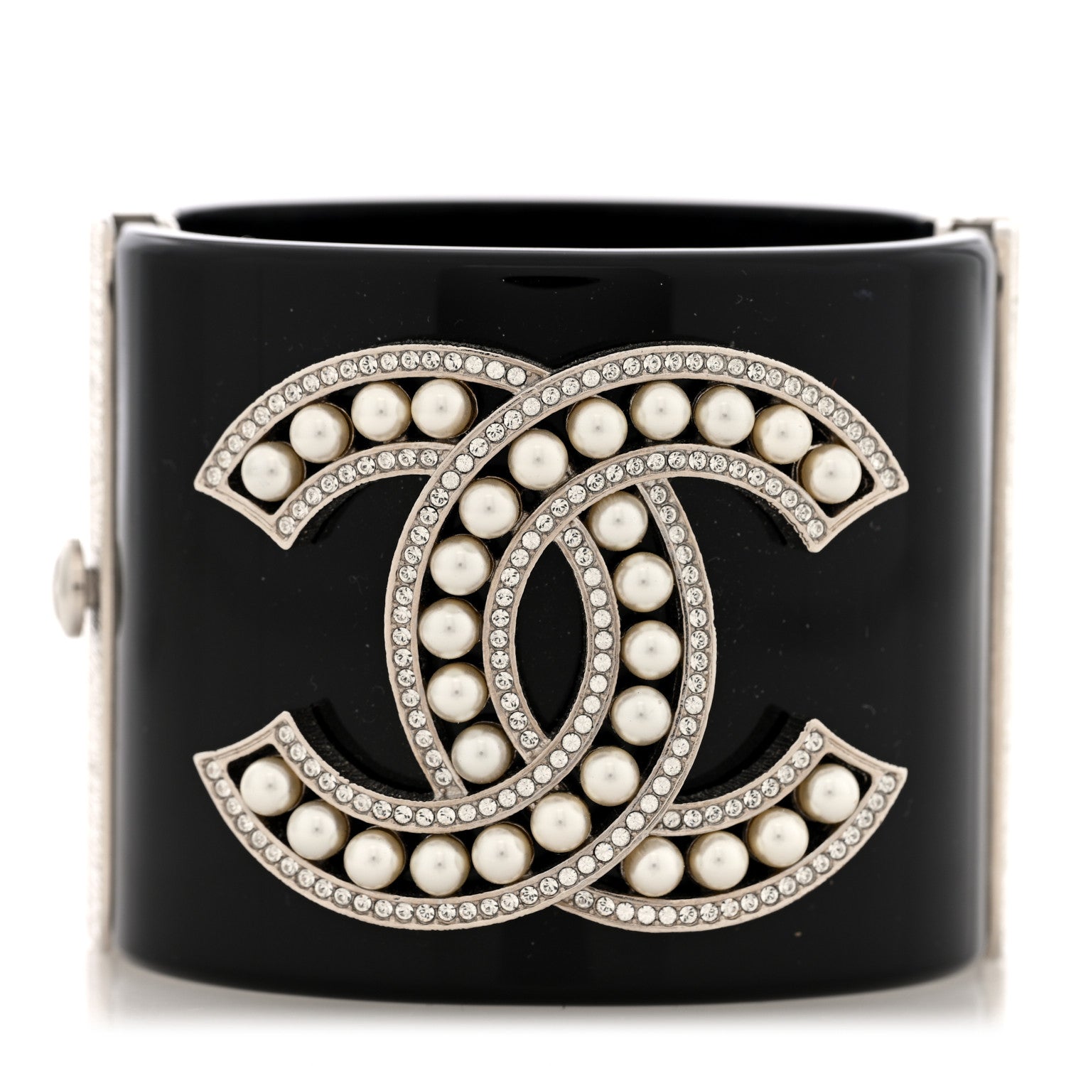 Chanel Resin Crystal Pearl CC Cuff Black 1798945 – FASHIONPHILE