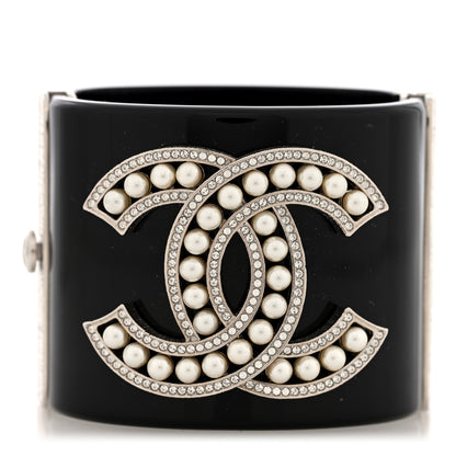 Chanel Resin Crystal Pearl CC Cuff Black 1 of 4