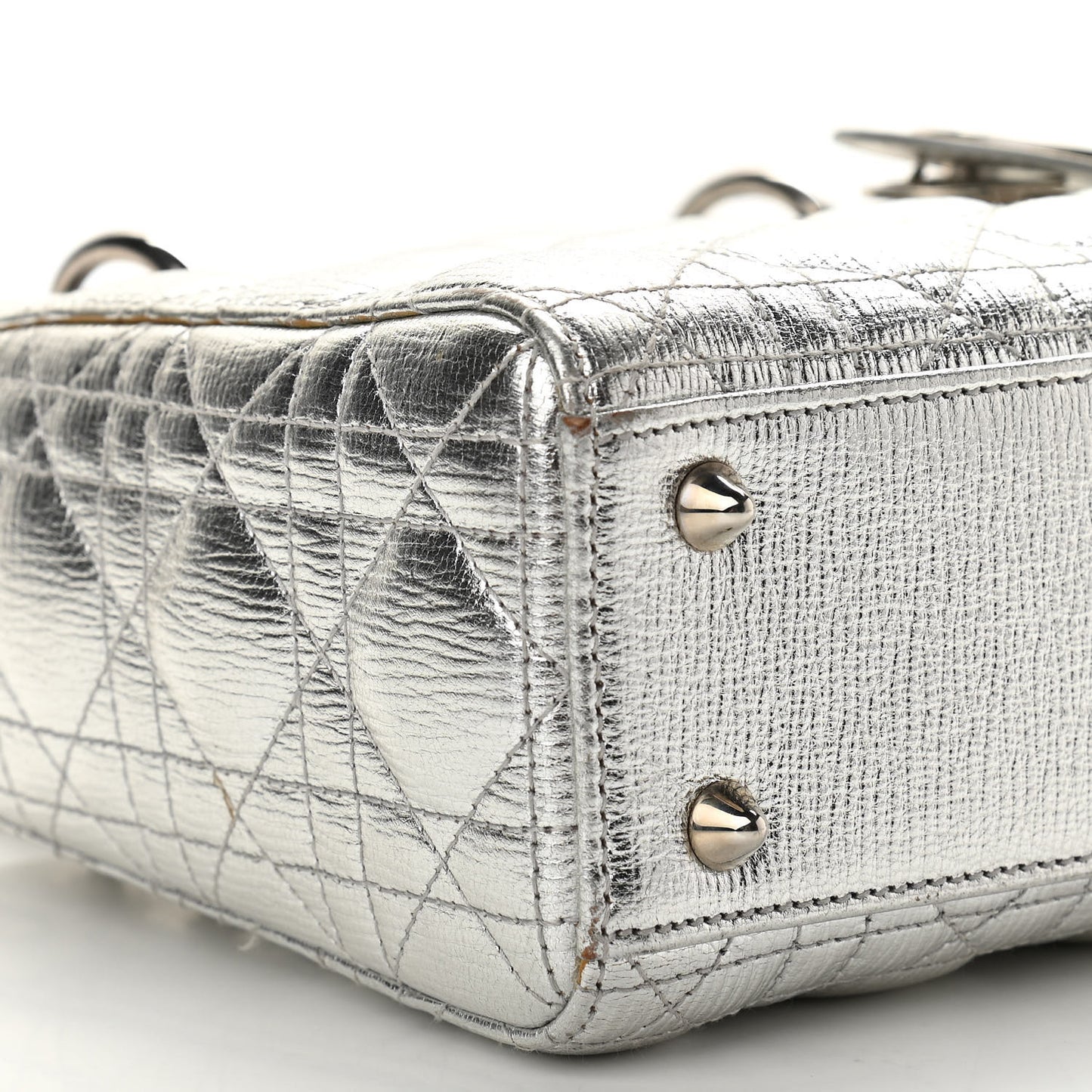 Metallic Grained Calfskin Cannage Small Lucky Badges My Lady Dior Silver