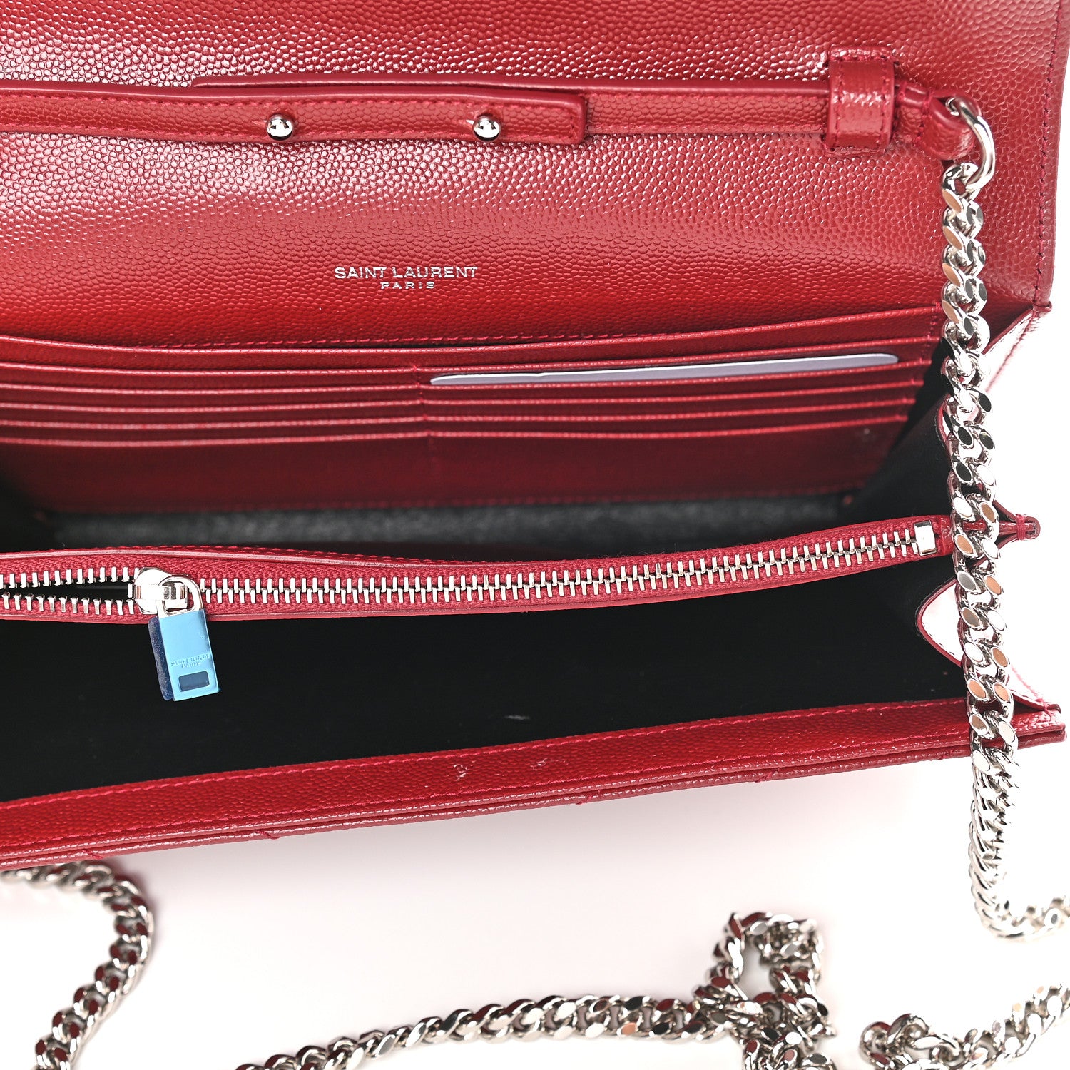 Saint Laurent Grain De Poudre Matelasse Chevron Monogram Chain Wallet Opyum Red 5 of 9