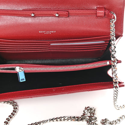 Saint Laurent Grain De Poudre Matelasse Chevron Monogram Chain Wallet Opyum Red 5 of 9