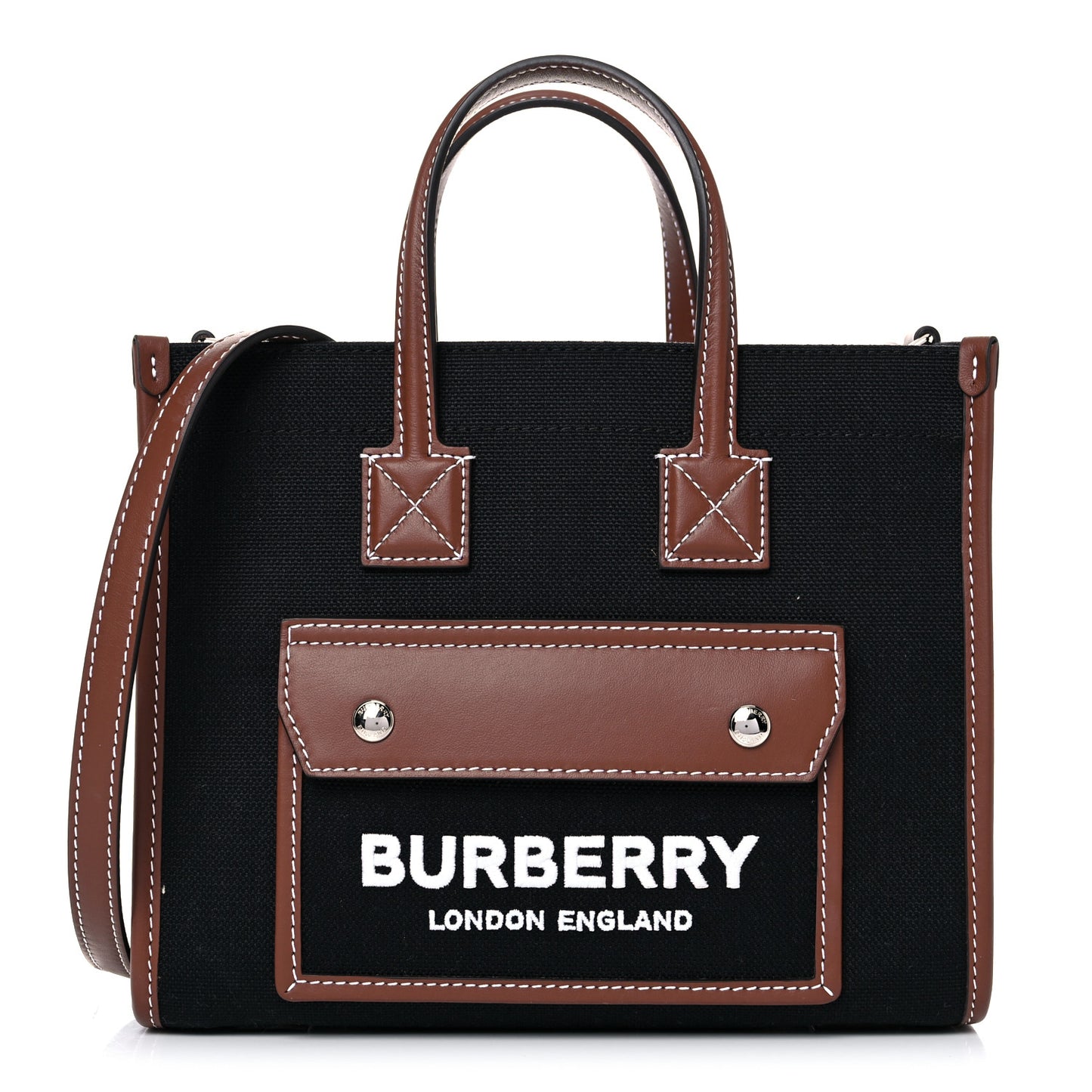 Canvas Smooth Calfskin Mini Two Tone Freya Tote Black Tan