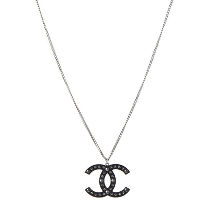 Chanel Crystal Resin CC Necklace Silver Black 1 of 5