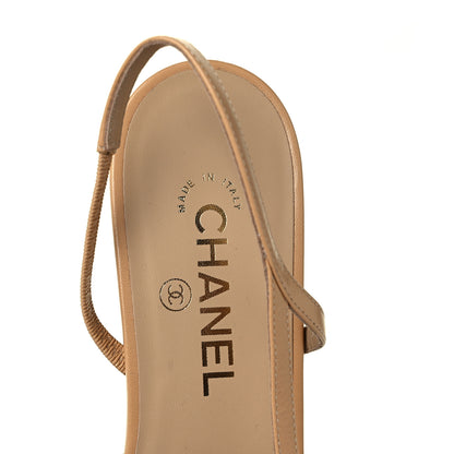 Chanel Lambskin Grosgrain Cap Toe CC Slingback Sandals 41 Beige Black 7 of 9