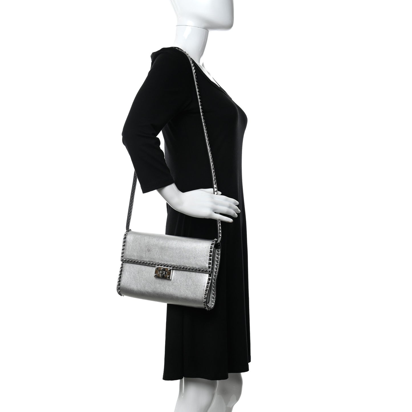 Vitello Rockstud No Limit Shoulder Bag Silver