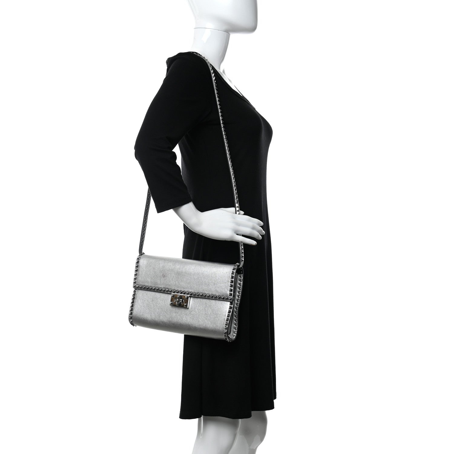 Valentino Garavani Vitello Rockstud No Limit Shoulder Bag Silver 2 of 14
