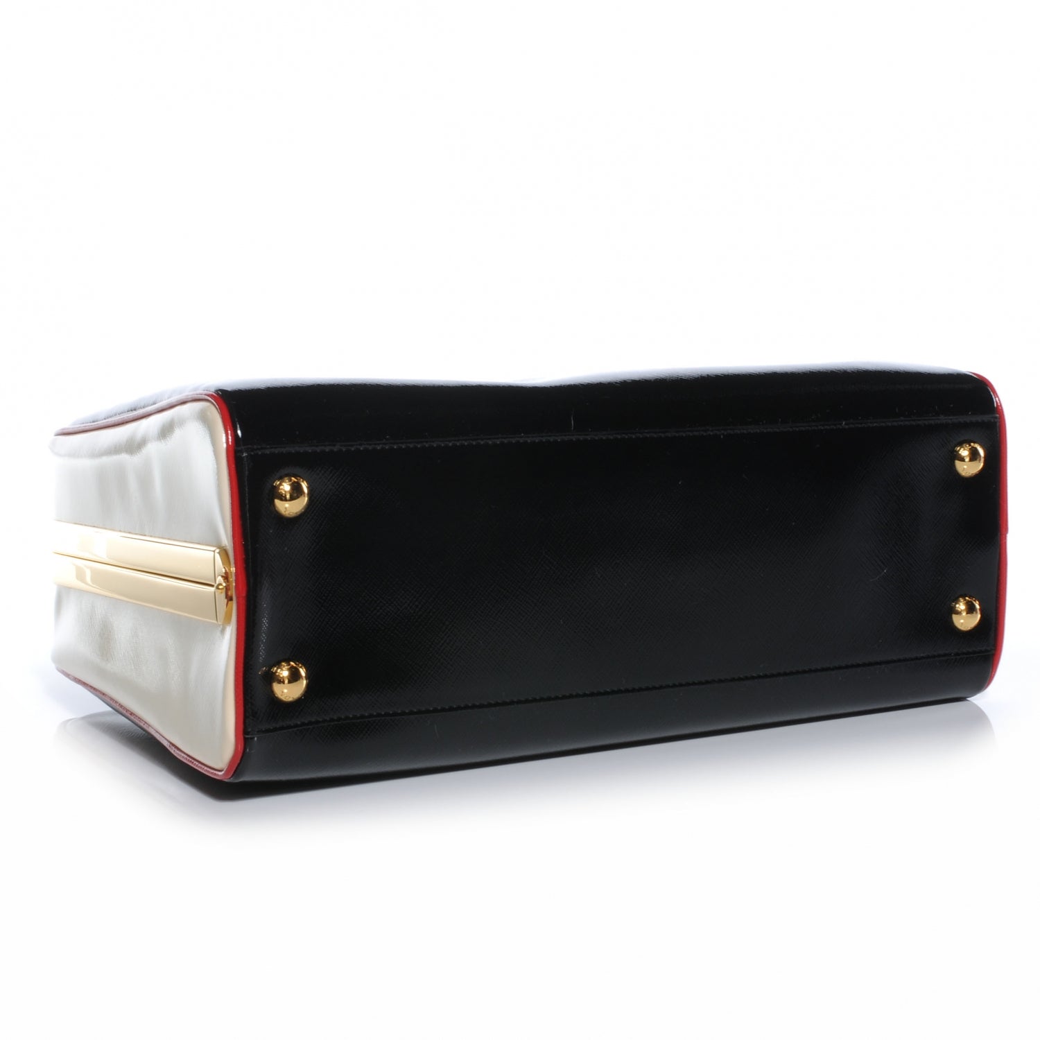 Prada Saffiano Vernice Pyramid Bag Black White Rosso 4 of 9