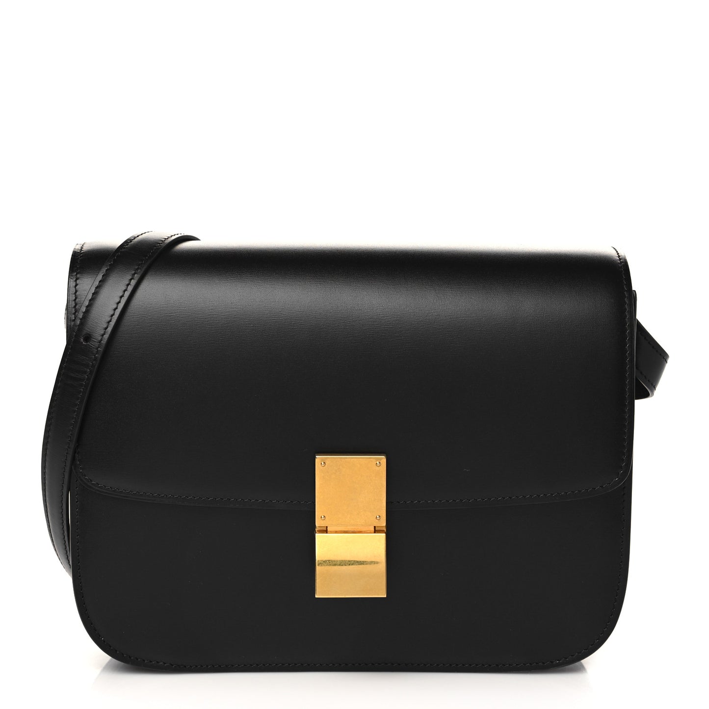 Box Calfskin Medium Classic Box Flap Bag Black