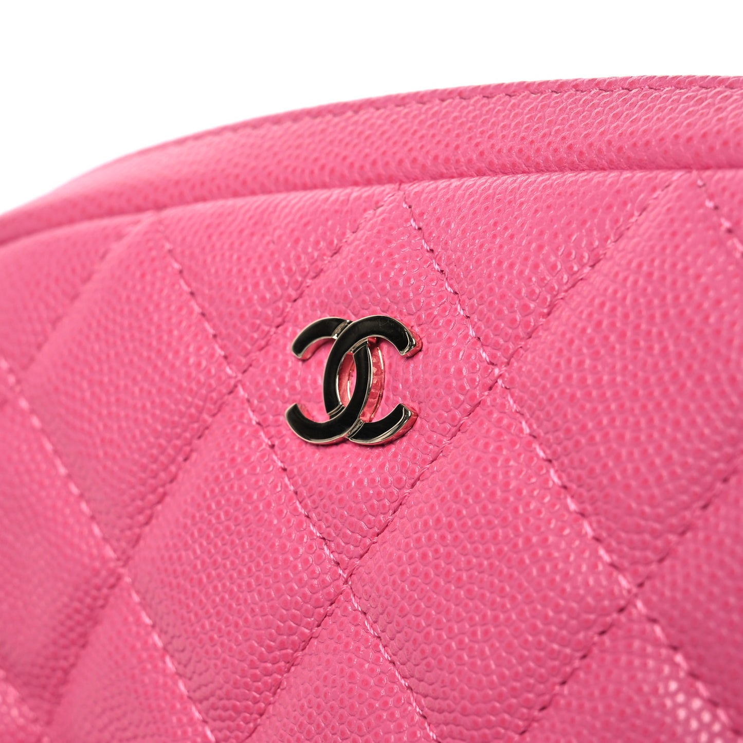 Caviar Quilted Small Curvy Pouch Cosmetic Case Pink