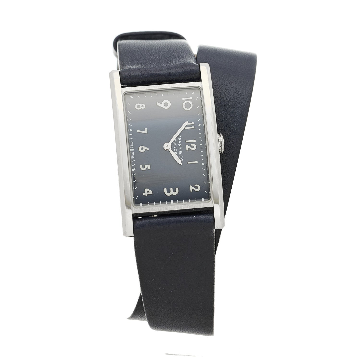 Tiffany Stainless Steel Calfskin 22mm East West Quartz Watch Blue