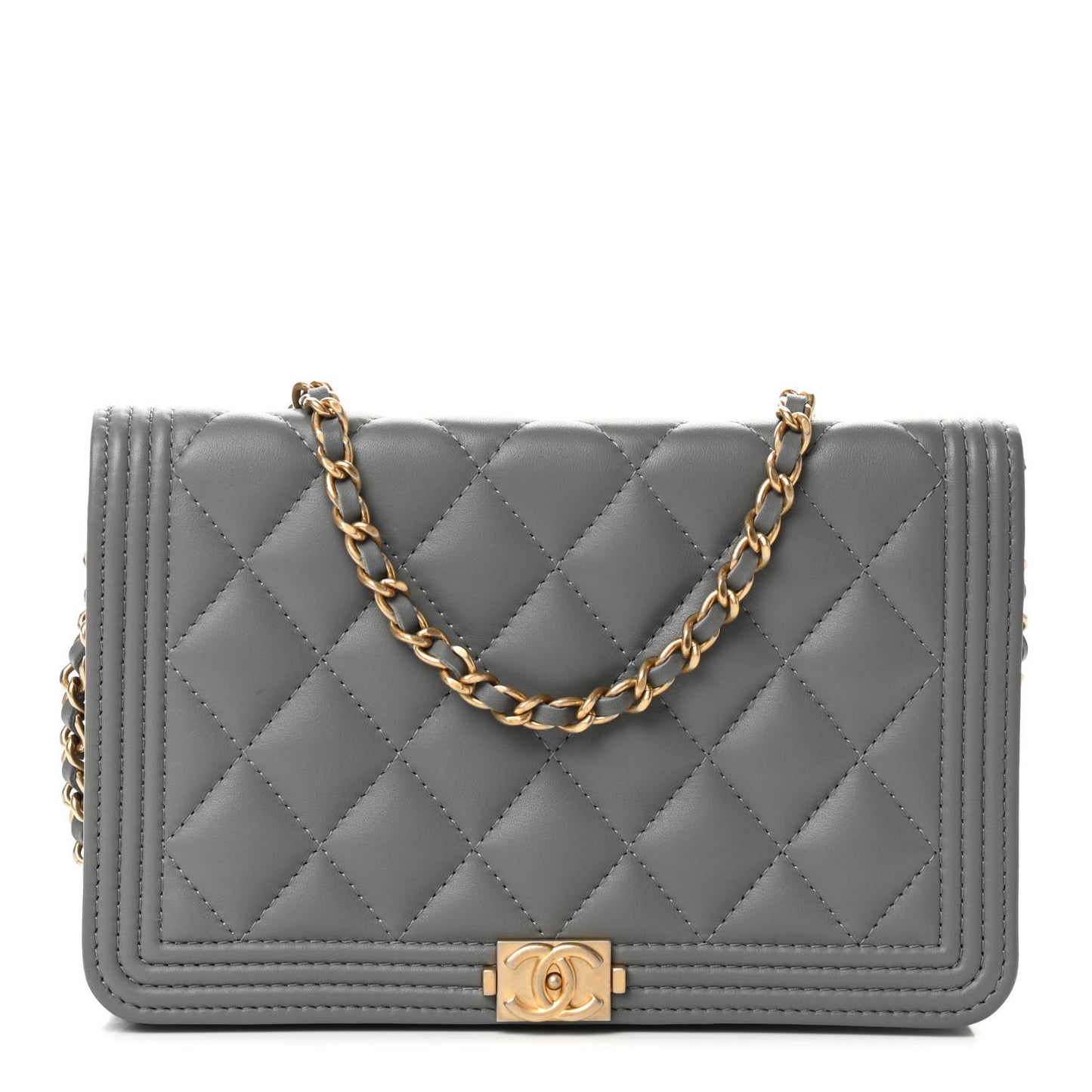 Lambskin Quilted Boy Wallet On Chain WOC Grey