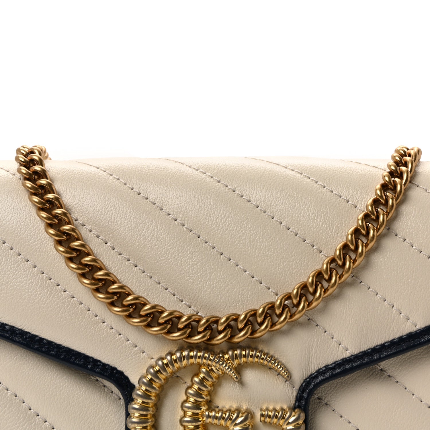 Gucci Vintage Effect Calfskin Matelasse Diagonal Torchon GG Marmont Chain Wallet Mystic White Blue Agata 8 of 10