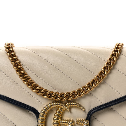 Gucci Vintage Effect Calfskin Matelasse Diagonal Torchon GG Marmont Chain Wallet Mystic White Blue Agata 8 of 10