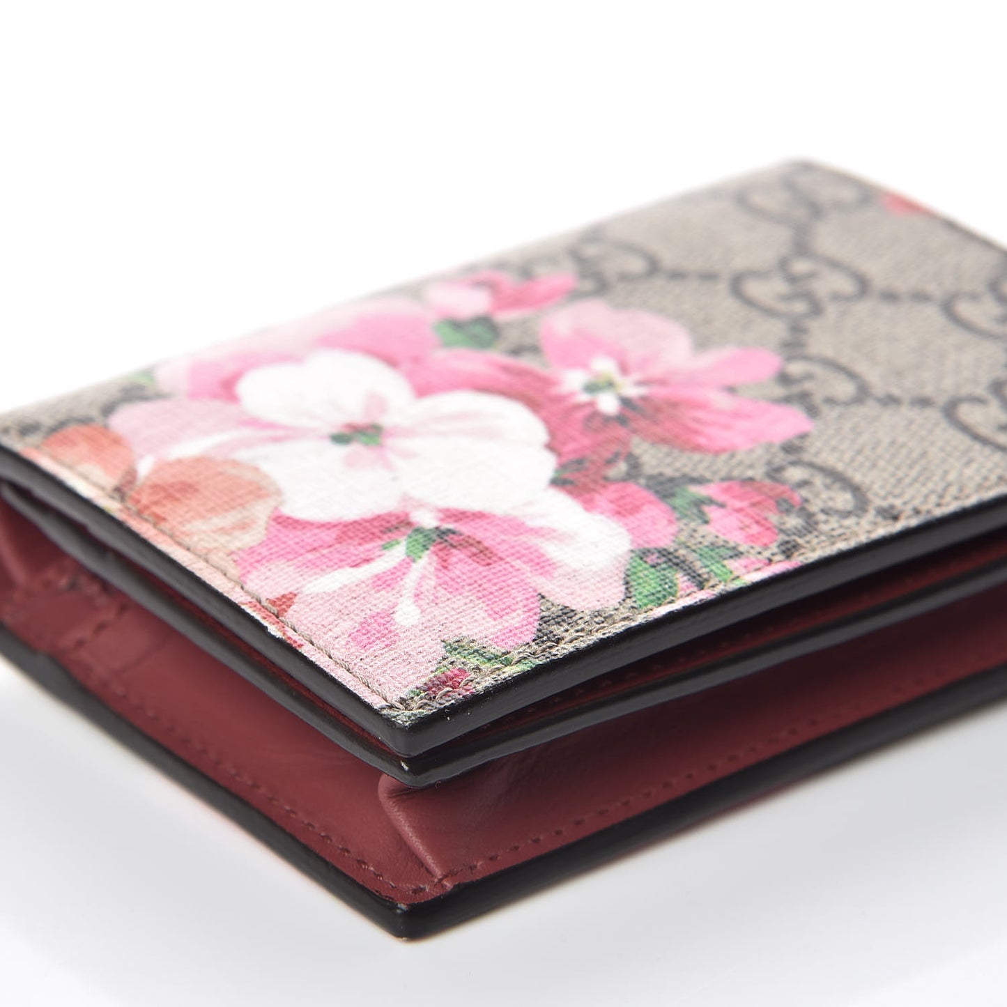 GG Supreme Monogram Blooms Card Case Wallet Beige Multicolor Dry Rose
