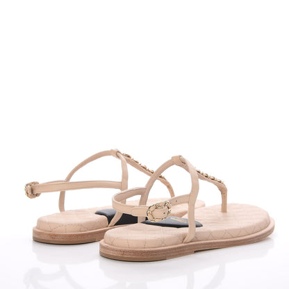 Chanel Lambskin CC Chain Thong Sandals 36 Beige 4 of 10