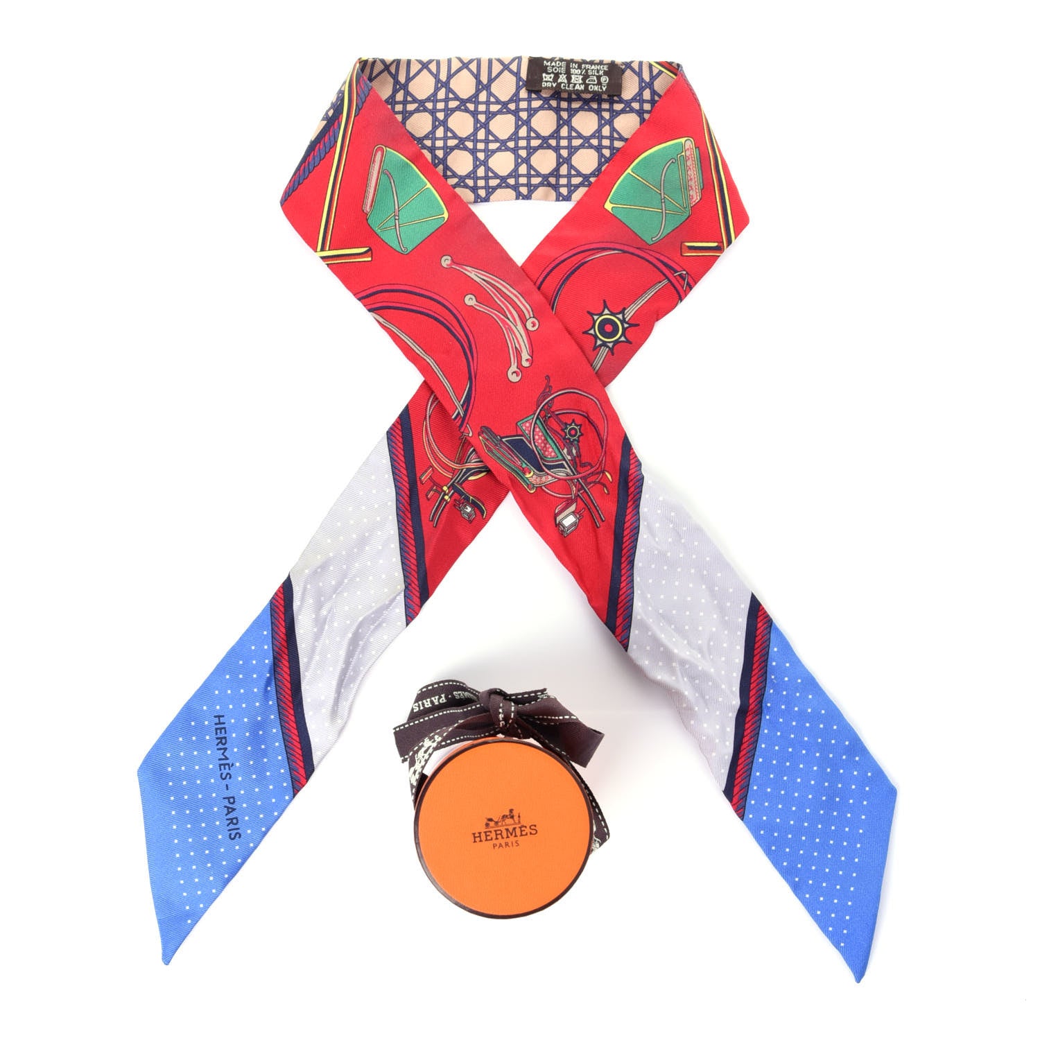 Hermes Silk Les Voitures A Transformation Twilly Rouge Bleu Gris 5 of 5