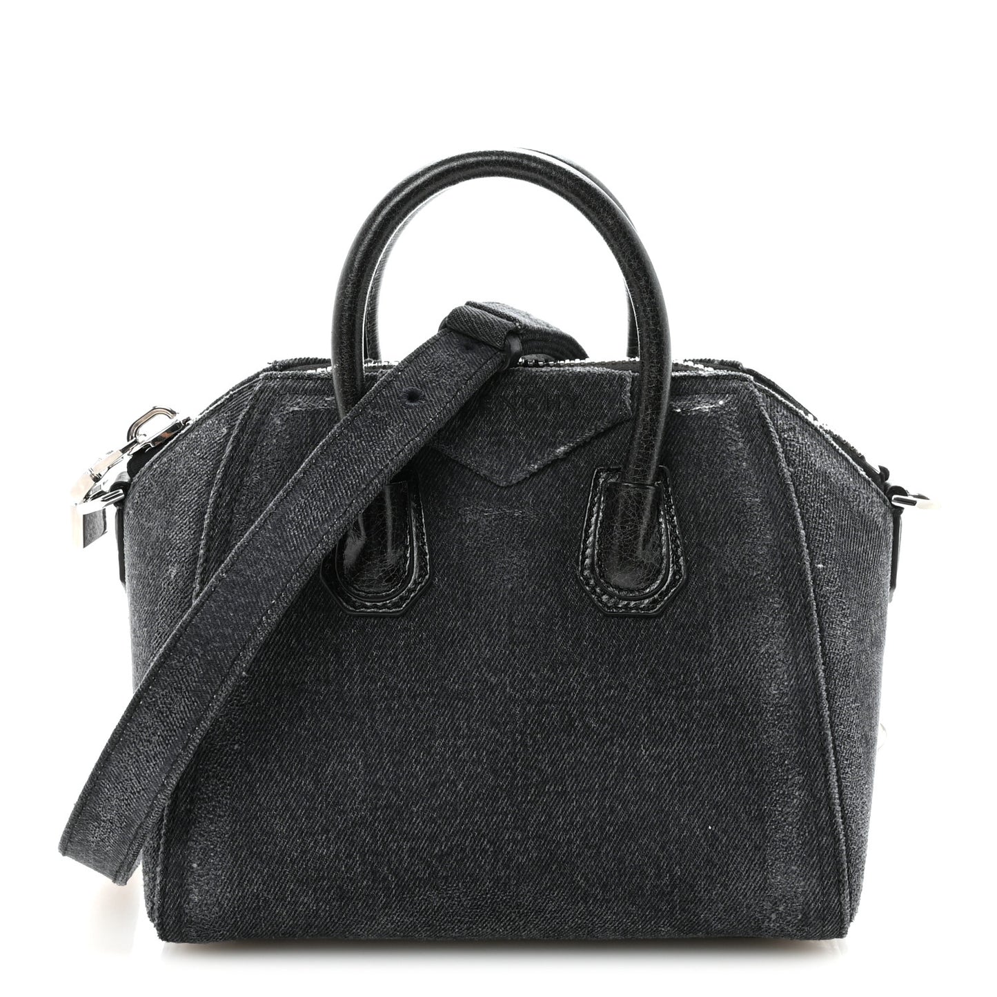 Washed Denim Mini Antigona Shoulder Bag Black
